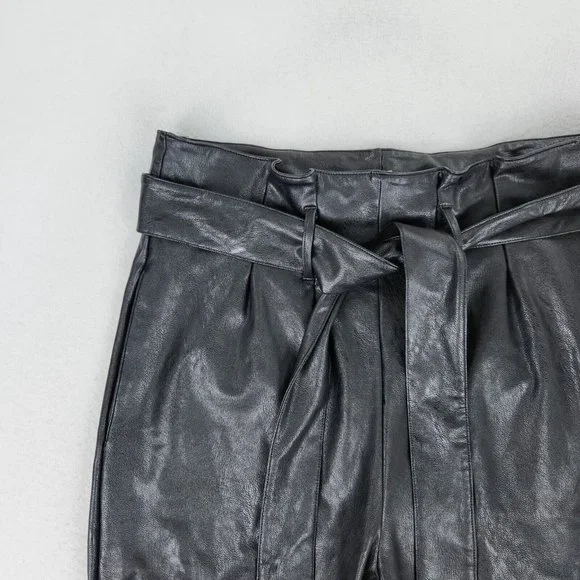 Commando Pants Womens Medium Black Faux Leather Paperbag Waist Belted Vegan - Picture 2 of 12